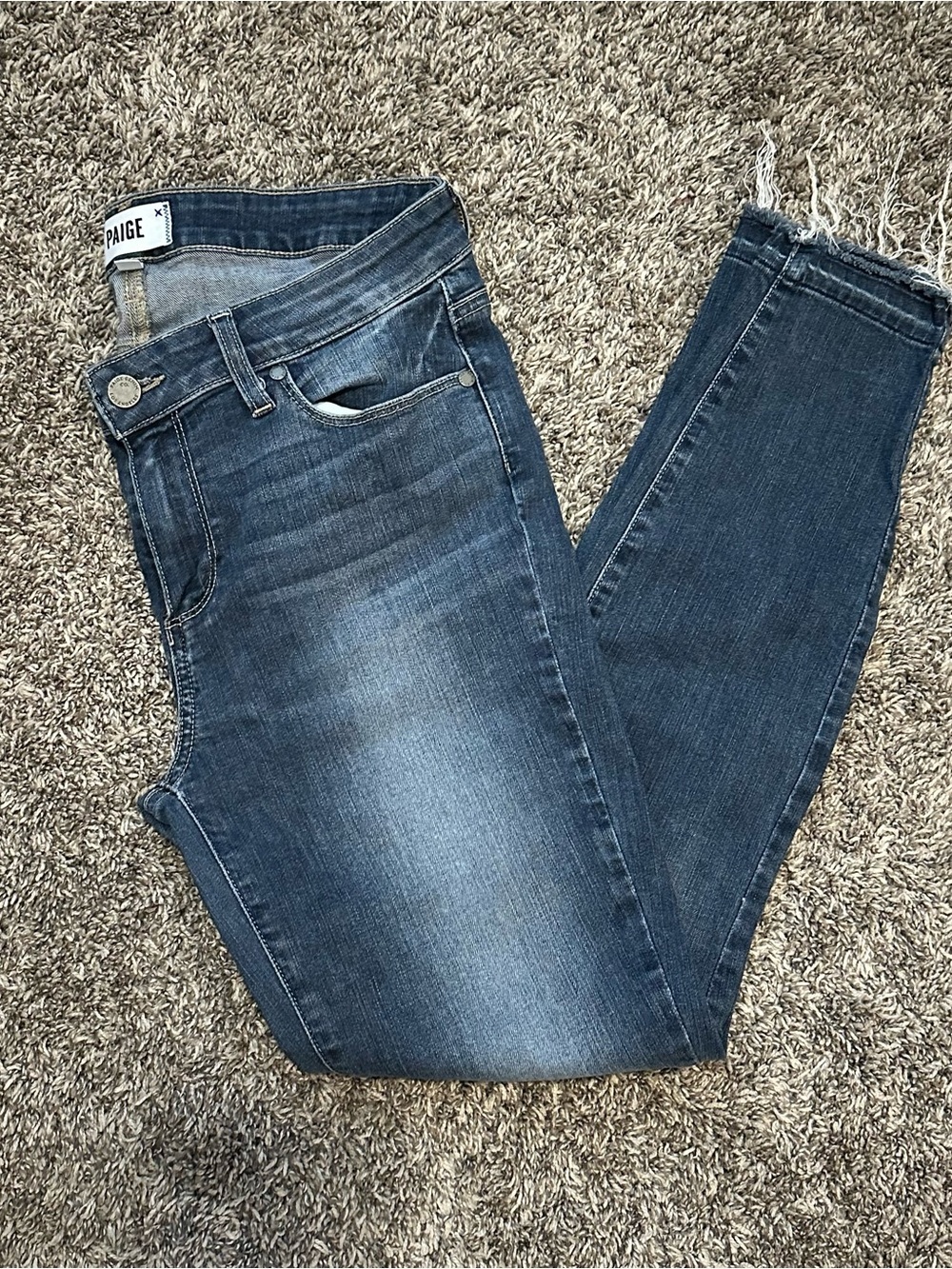 PAIGE Distressed Dark Blue Ankle Skinny Jeans